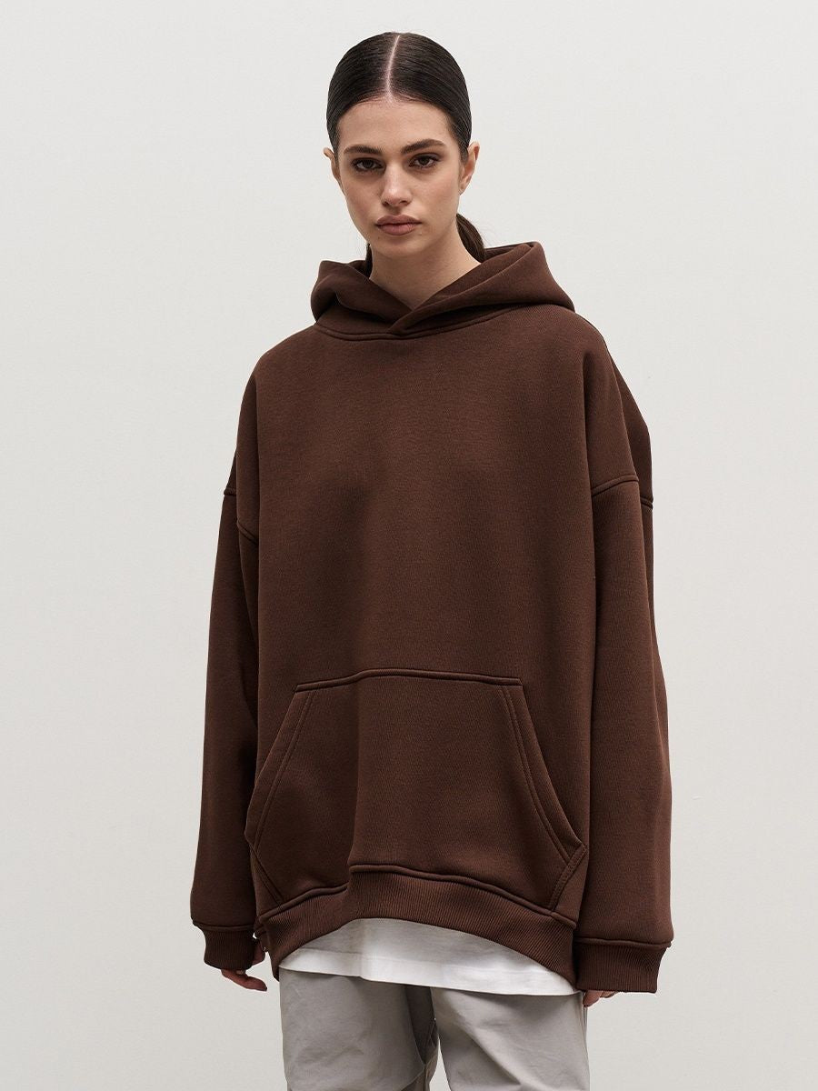 Women's Fleece-lined Bathroom Solid Color Clothing Word Kangaroo Pocket Drawstring Hoodie