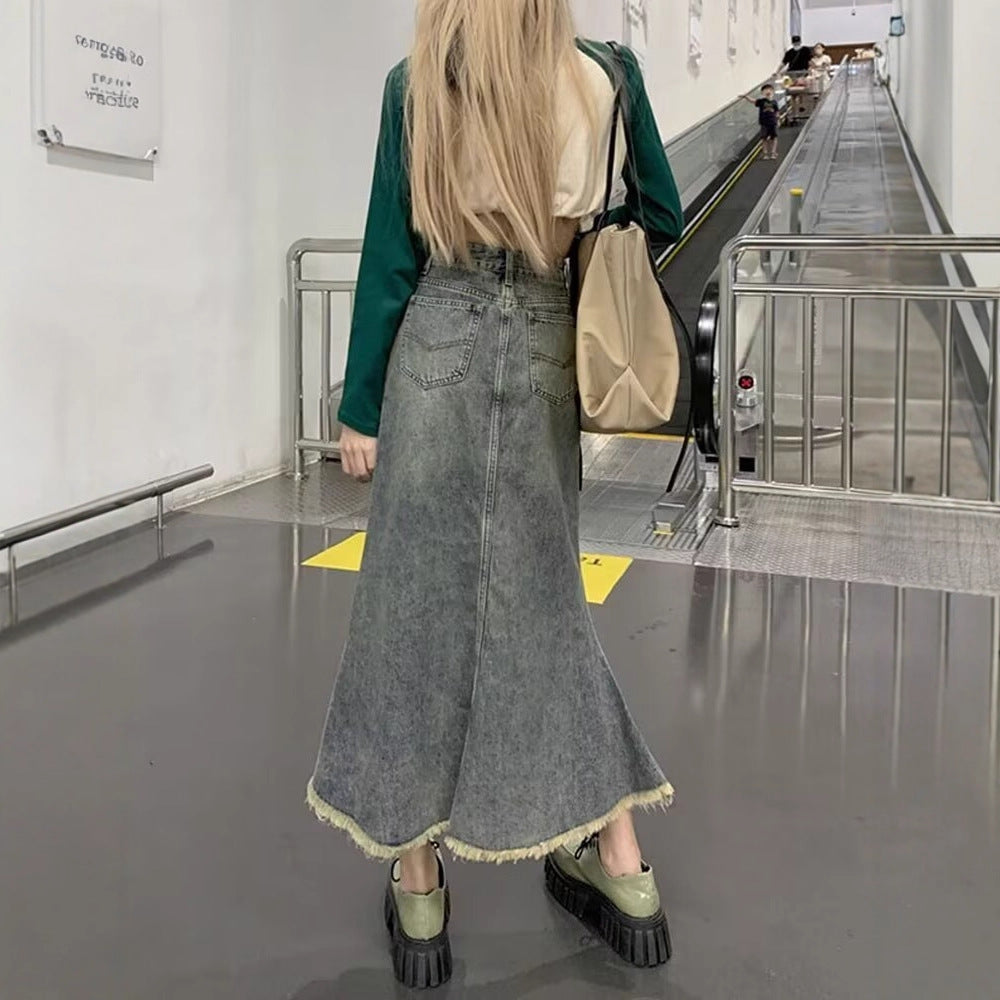 Plus Size Retro Denim Skirt For Women