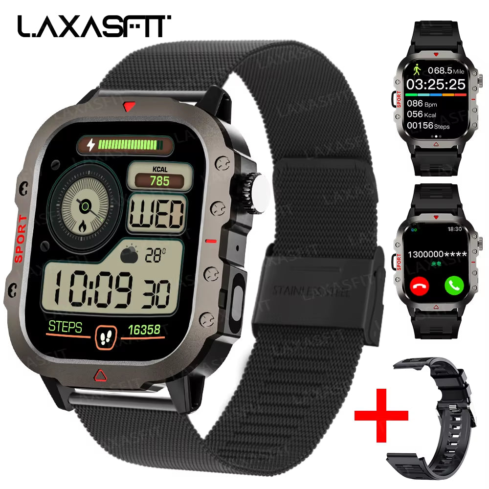 LED Flashlight Smart Watch Men Sports Fitness Bluetooth Call Heart Rate Health Monitor Outdoor Smart Watch Holiday Gift