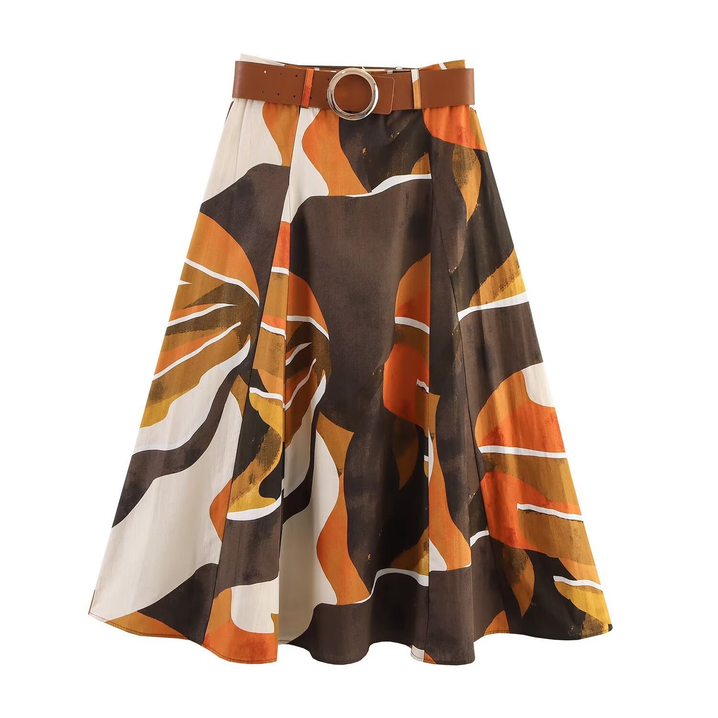 Autumn Printed Versatile Belted Skirt