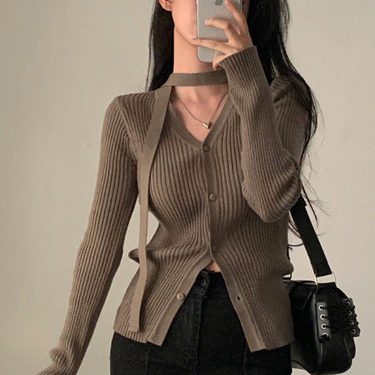 V-neck Single Breasted Slim Fit Slimming Sweater