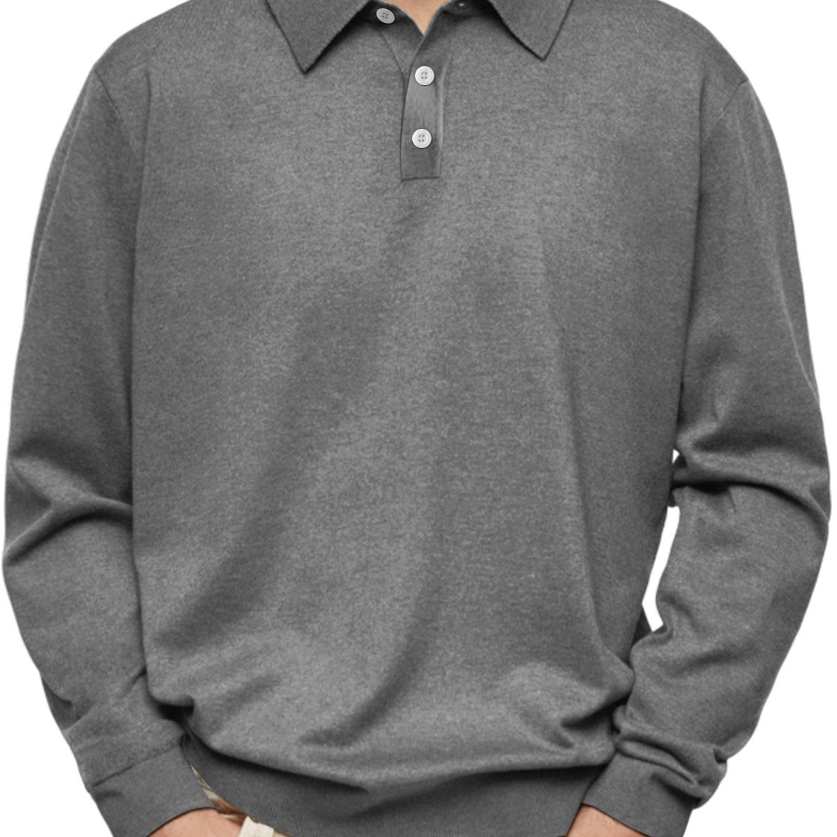 Winter Dralon Long Sleeve V-neck Buttons Men's Casual Jacket Polo Shirt