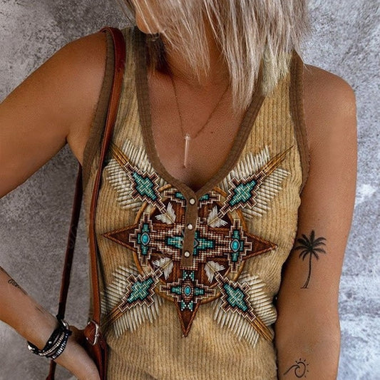Summer Cool V-neck Digital Printing Women's Vest