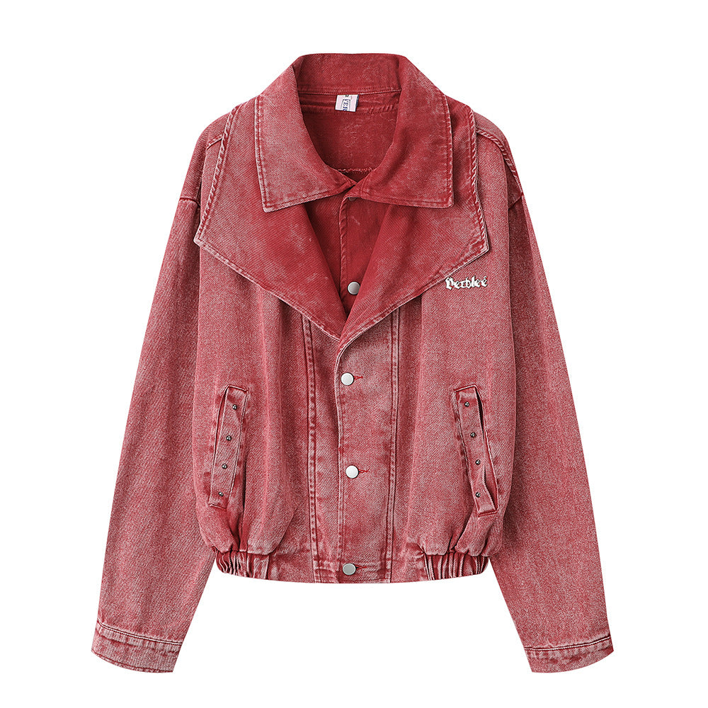 Guochao High Street Fake Two-piece Denim Jacket