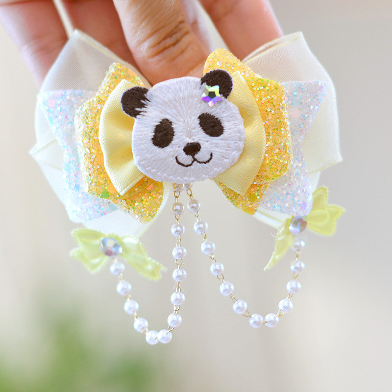 Summer Pendant Embroidered Rabbit Panda Barrettes Bow Hair Accessories
