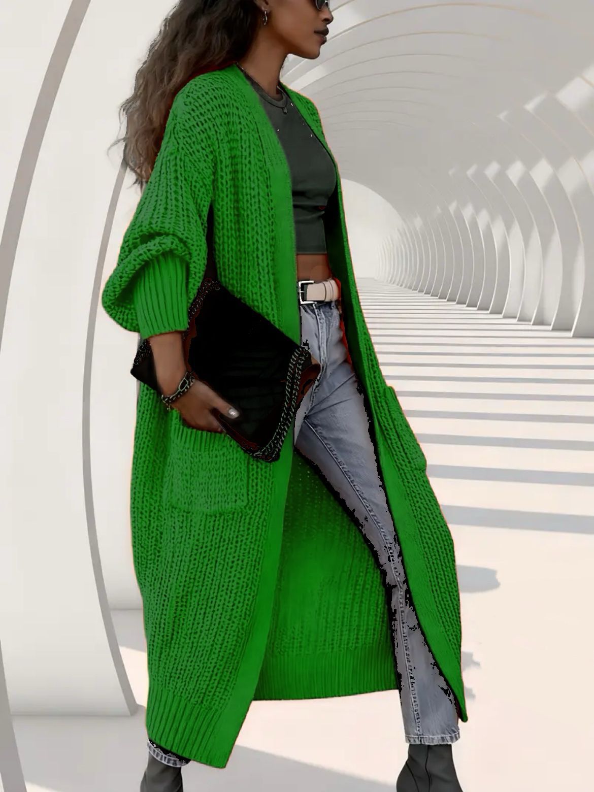 Simple Relaxed Fit Knee Length Long Sleeve Womens Coat