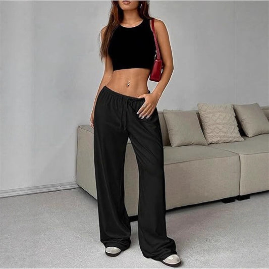 New Multi-pocket Women's Drawstring Waist Wide-leg Pants