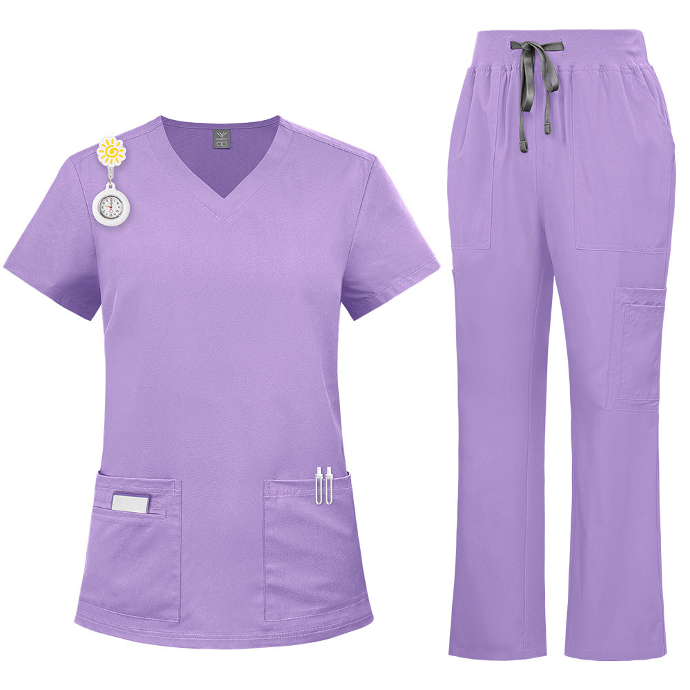 Solid-color Nurse Uniform Workwear Two-piece Set With Embroidery