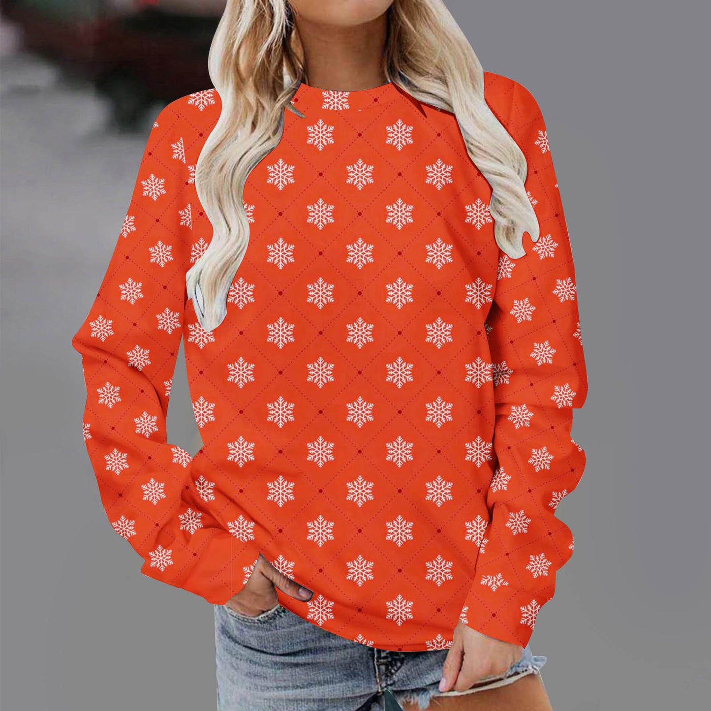 Christmas Fashion Print Round Neck Men's Women's Pullover