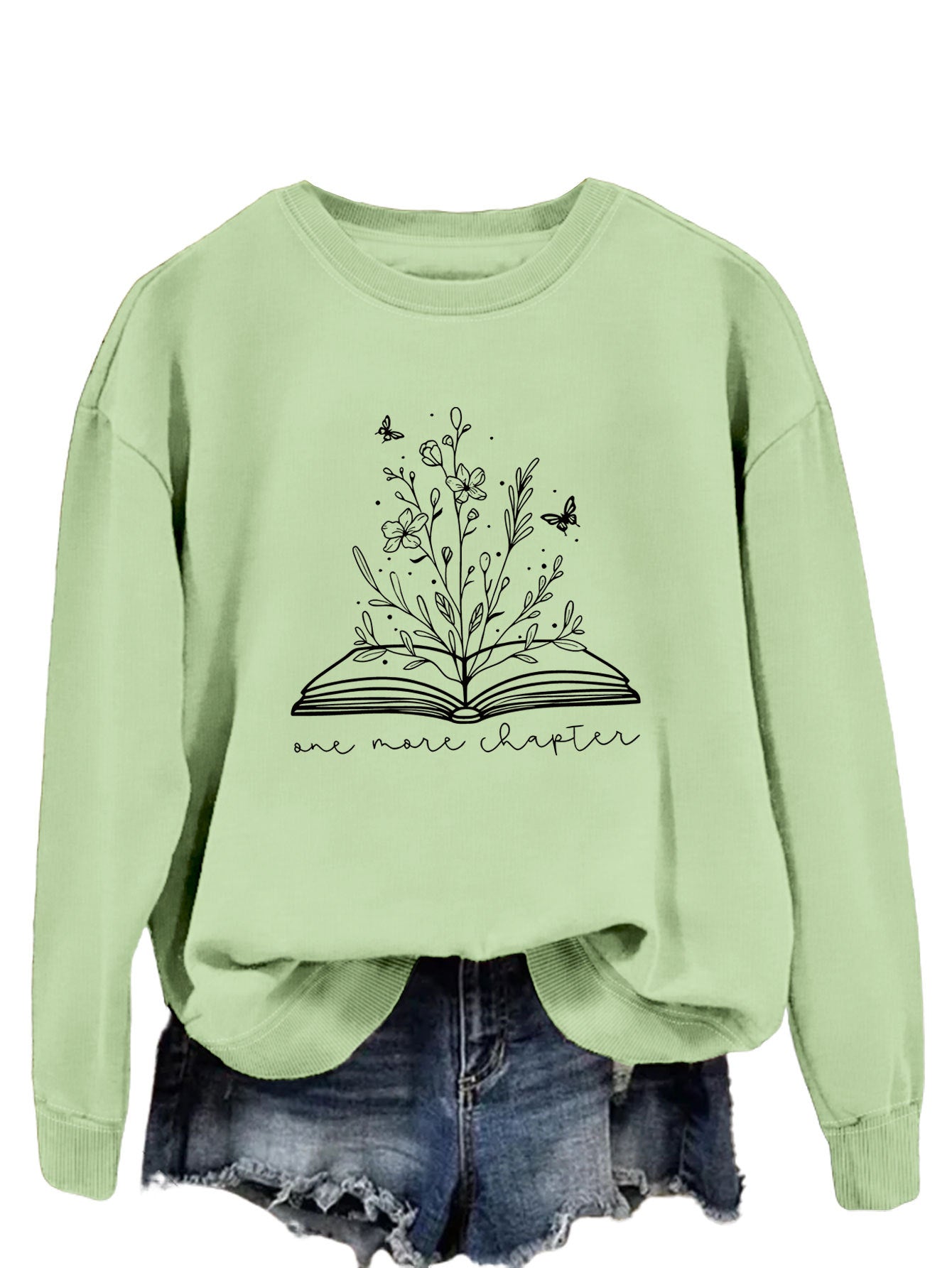 Rund Hals Enkel Langærmet Løs Sweatshirt til Kvinder med Bogstaver