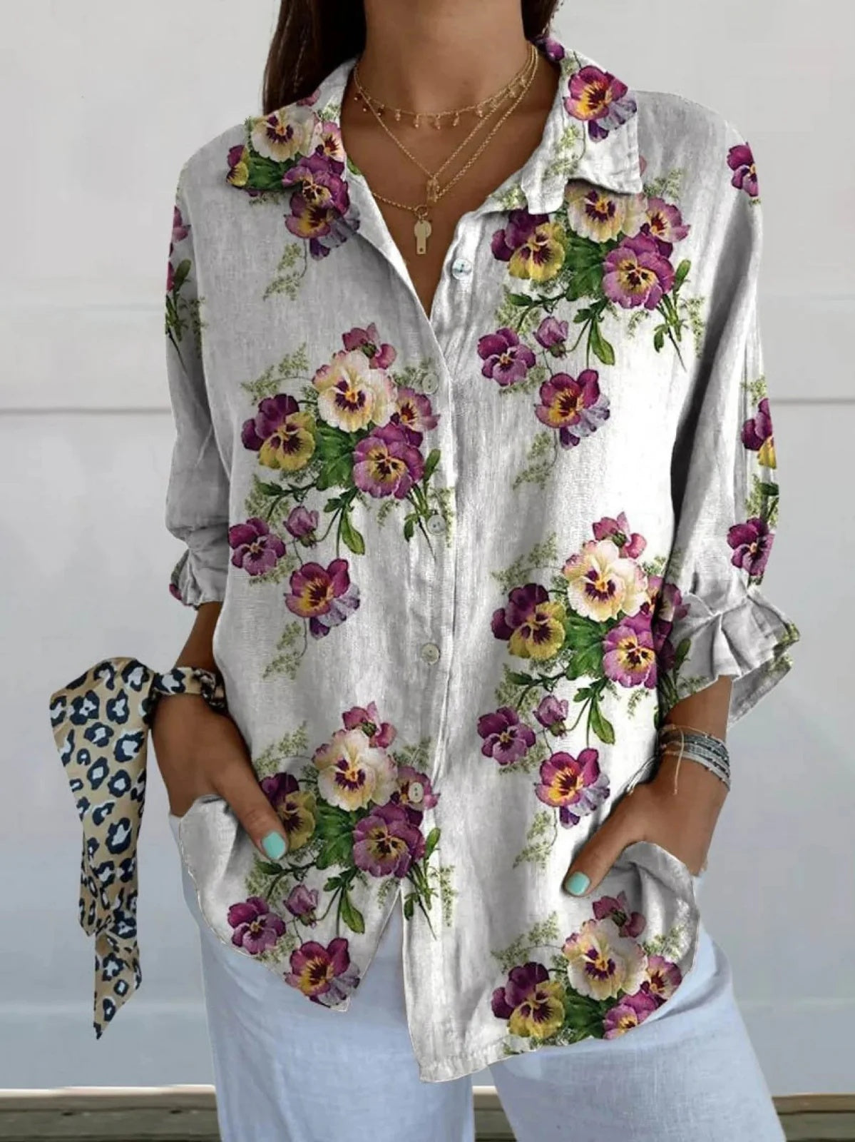 New Womens Floral Print Premium Elegant Long Sleeve Shirt