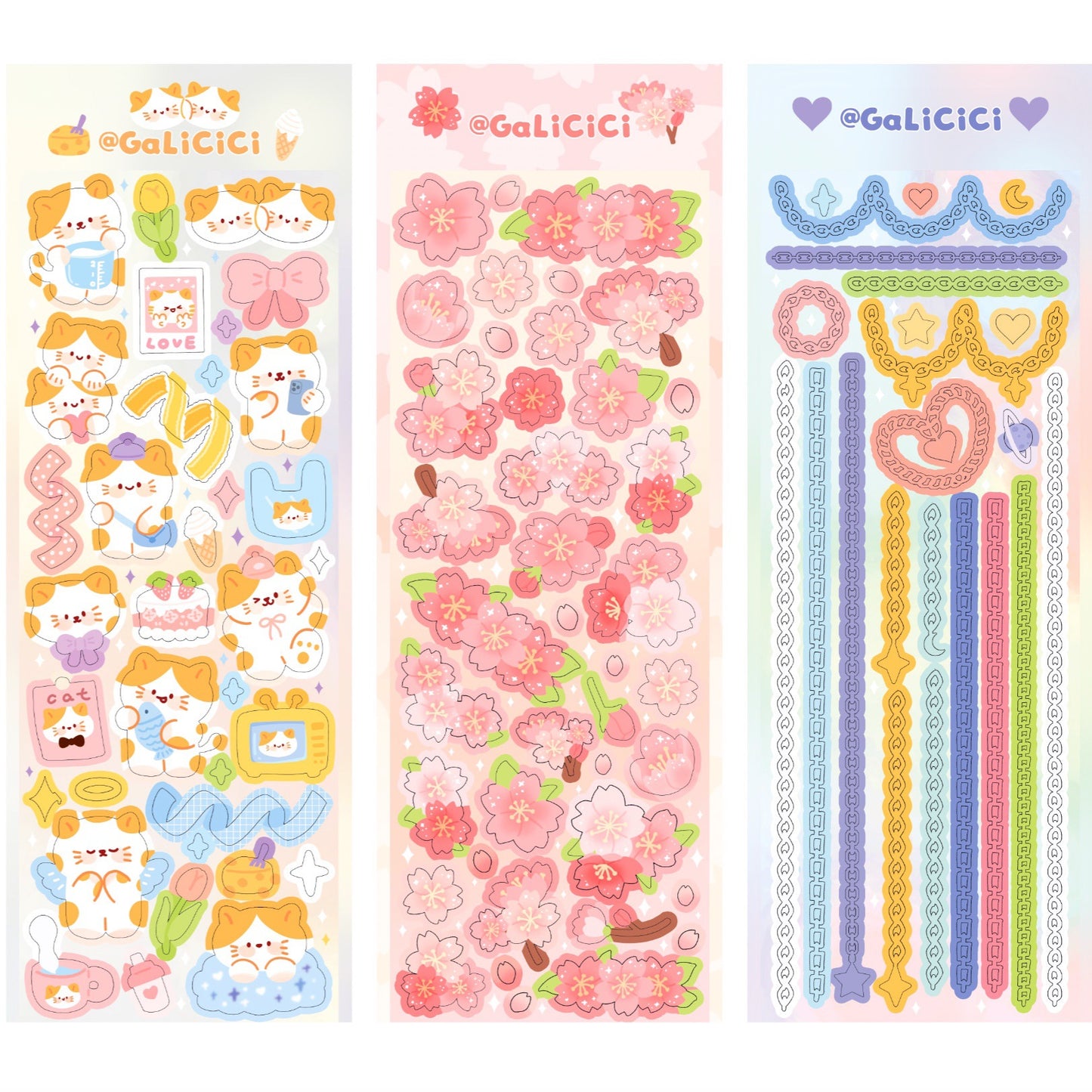 Cat Cherry Blossom Decorative Laser Sticker