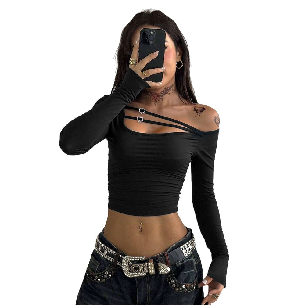 Black Sexy Off-shoulder Halter Hot Girl Hollow-out Cross Strap Design Niche Crop Top