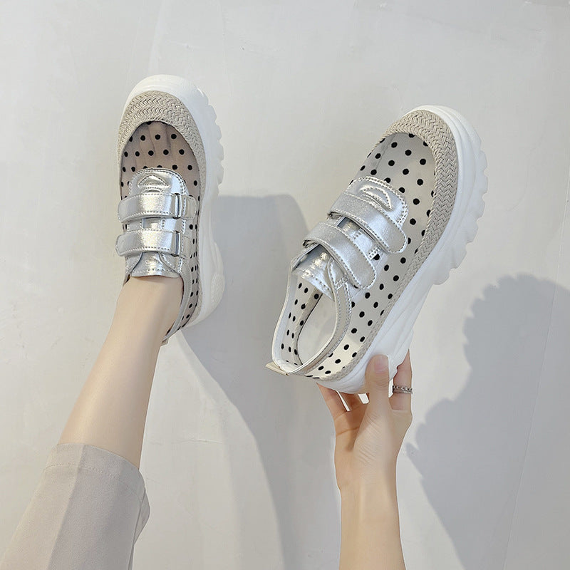 Women's Summer Breathable Mesh Thick-soled White Shoes
