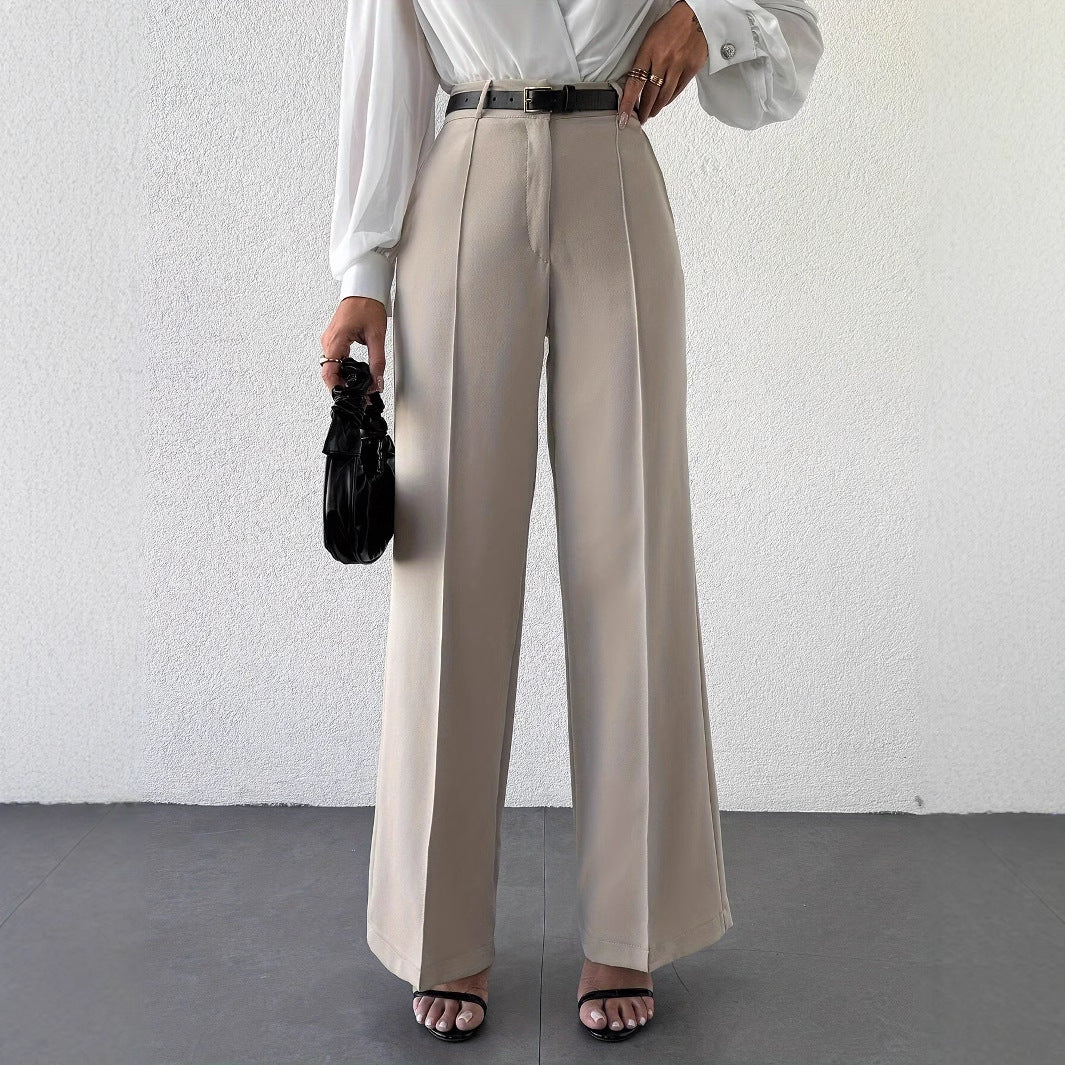 New Fashion Temperament High Waist Slimming And Straight Casual Trousers Side Pocket French Commuter Business Trousers