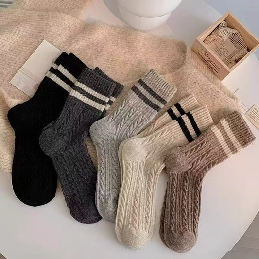 Thickened Womens Socks With Double Stripes
