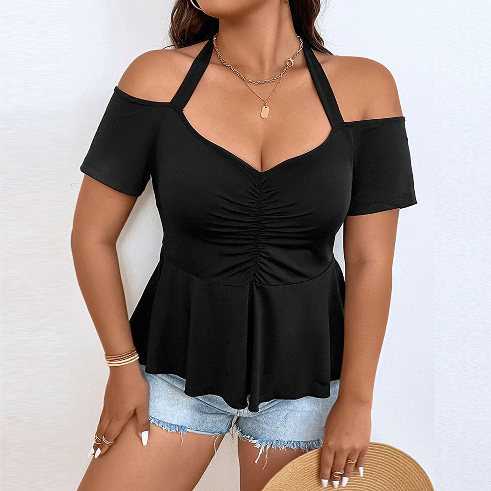 Women's Sexy Waist-cinching Off-shoulder Solid Color Versatile Top