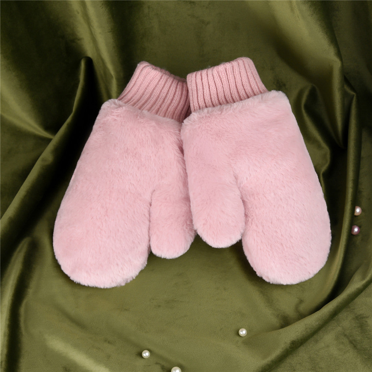 New Candy-colored Rabbit Plush Halter Gloves