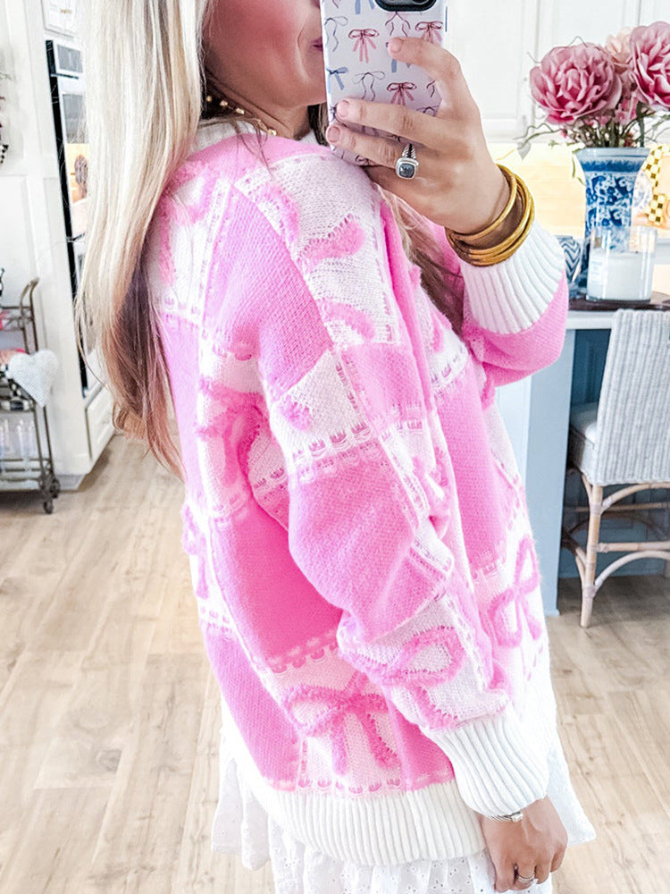 Women's Bowknot Color Matching Knitted Sweater