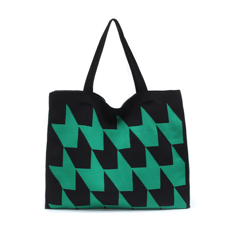 Knitted Womens Handbag With Patchwork Yarn