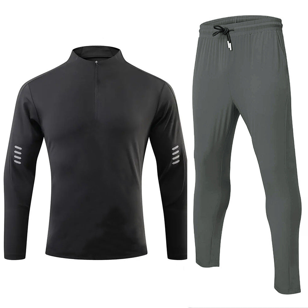 Sport Fintess Top med lange ærmer og lynlås Trousers Todelt Sæt til Mænd