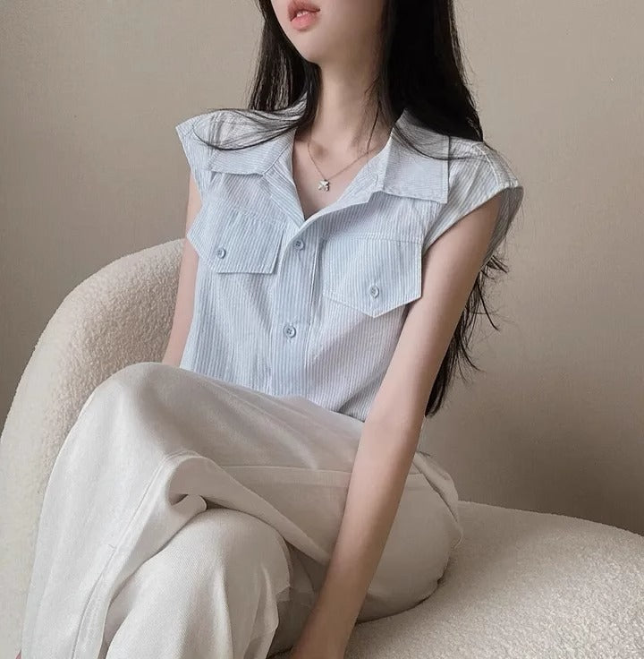 Chic sommer elegant vest med flagrende ærmer shirt vest frakke