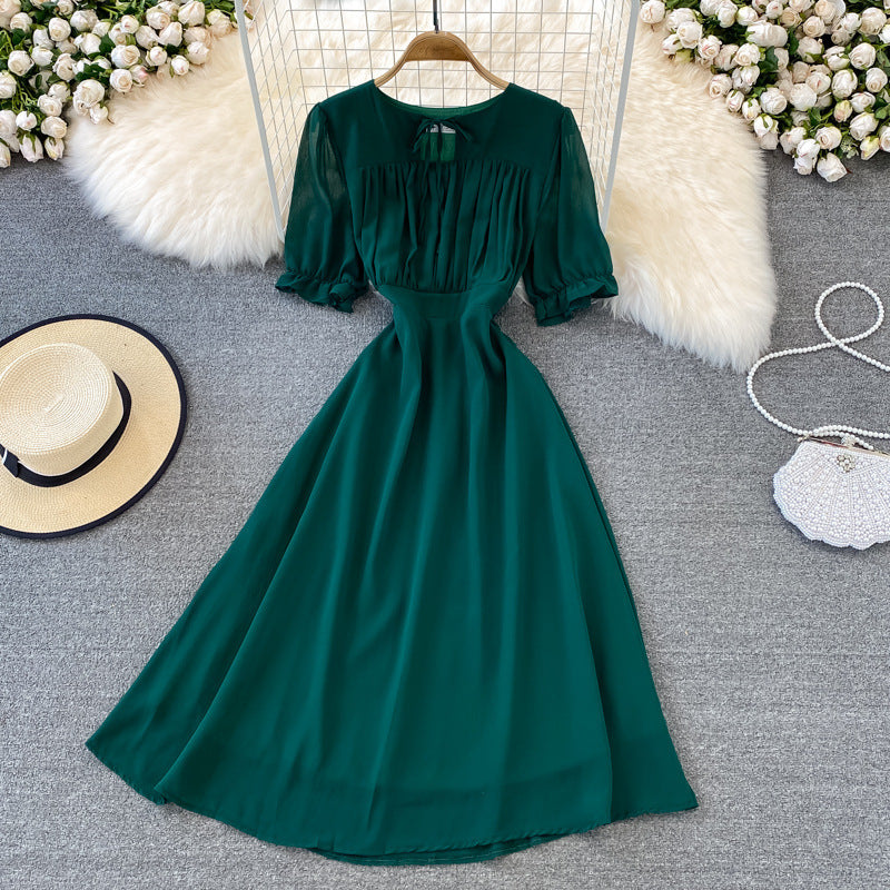 Slimming Puff-sleeve Chiffon Dress Fashion Forward