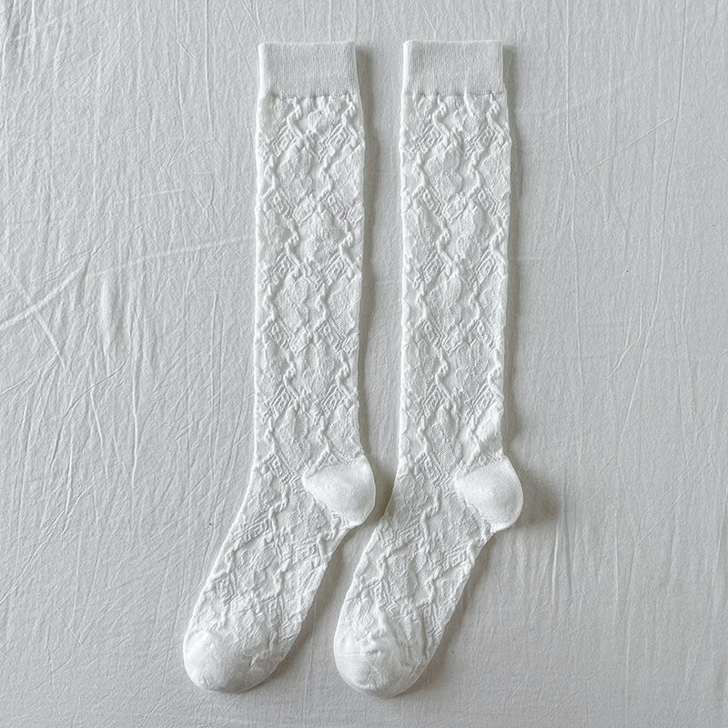 Calf Socks Diamond Grid Vertical Strip Net Stockings Hollow Retro Lolita Spring And Summer Thin Long Tube