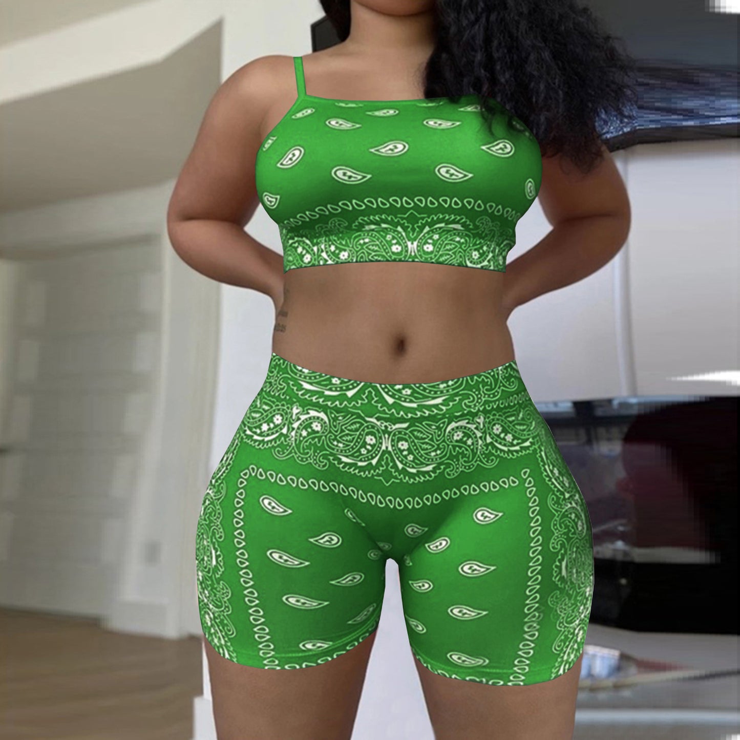 Womens Casual Printed Camisole And Sleeveless Shorts Two-Piece Set