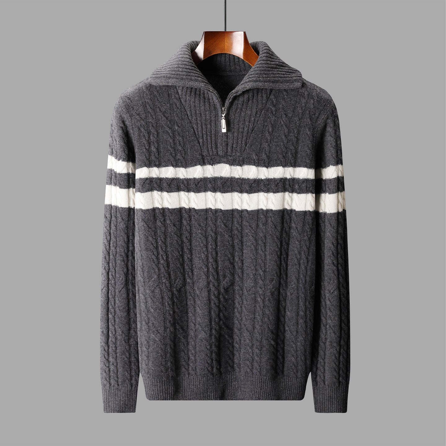 Thickened Zipper Lapel High Collar Loose Sweater