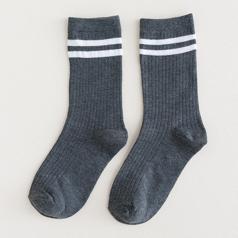 Mid-calf Length College Style Parallel Bars Trendy Retro Women's Striped Socks