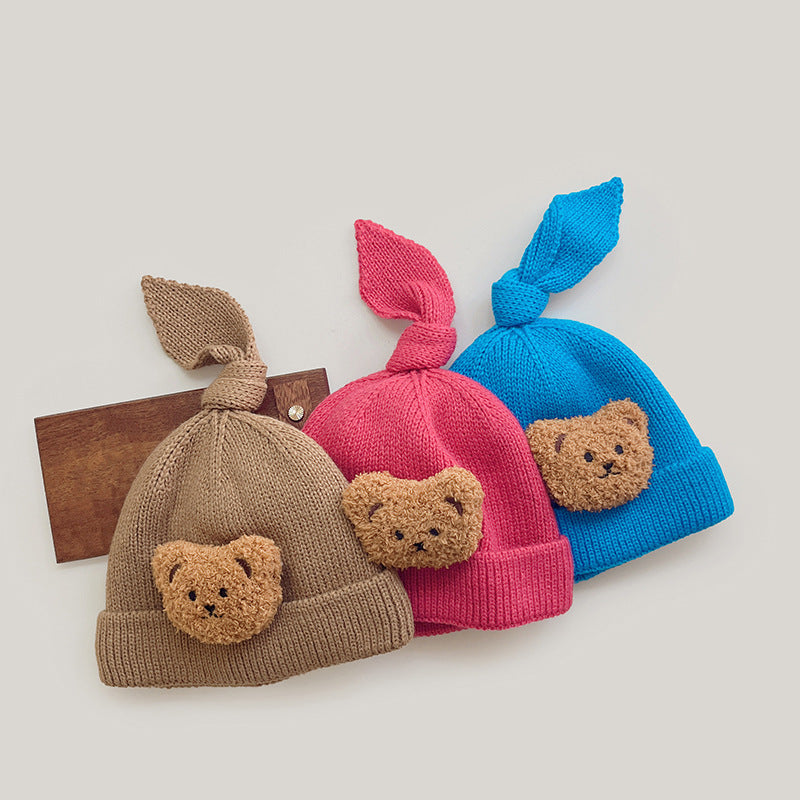 Cute Bear Plus Down Anti-cold Knitted Hat