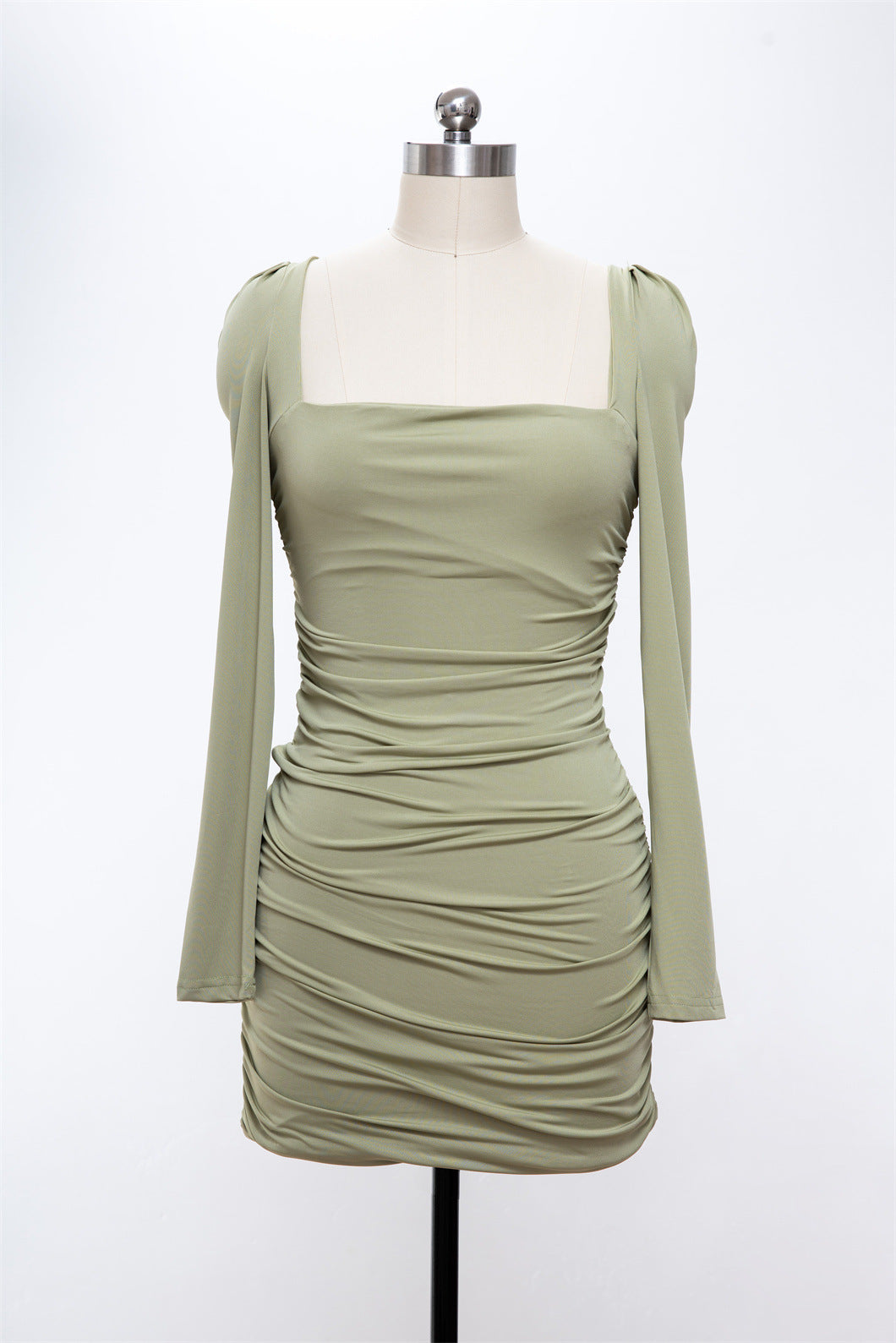Breast-wrapped Temperament Vintage Short Skirt Light Green Sheath Dress Female