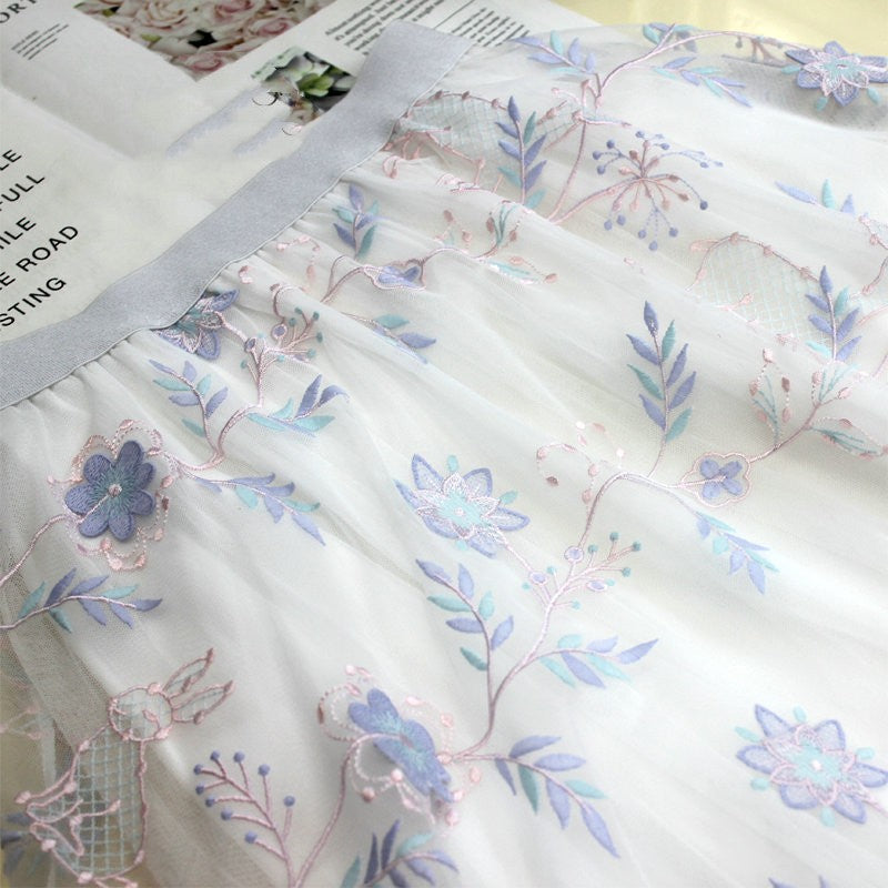 Embroidered Mesh Skirt With A Drooping Feel For Women