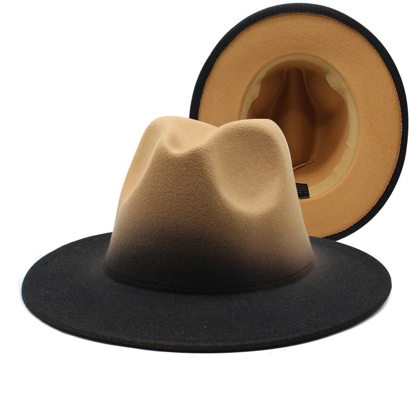 New Wide Brim Woolen Thick Gradient Two-color Top Hat