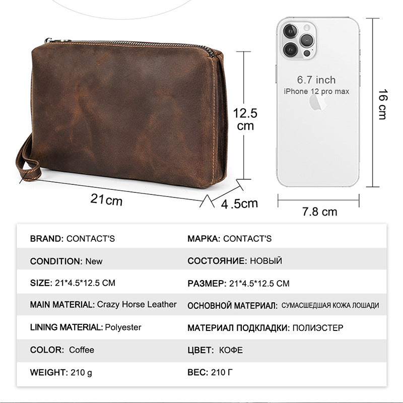 Vintage Brown Crazy Horse Leather Big Screen Mobile Phone Bag