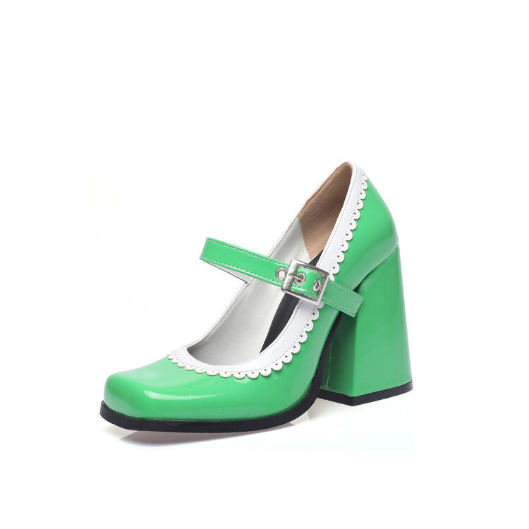 Women's Square Toe Contrast Lace Slip-On Shoes
