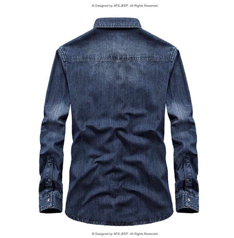 Denim Men's Long-sleeved Shirt Cotton Plus Size Lapels Denim Shirt