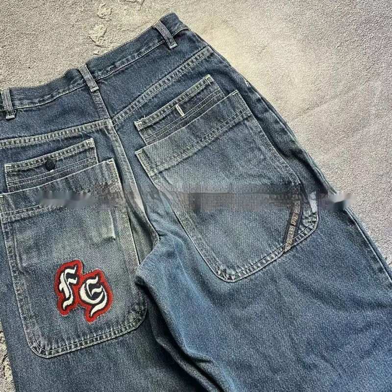 Men's And Women's Same Style Worn Looking Washed-out Blue Trendy Jeans