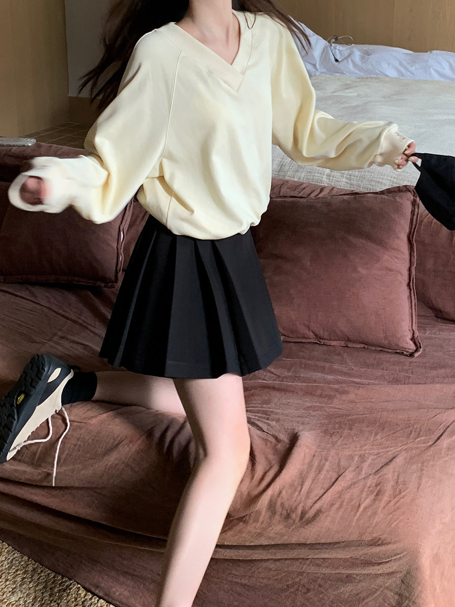 Preppy Style Pleated High Waist Slimming A- Line Skirt