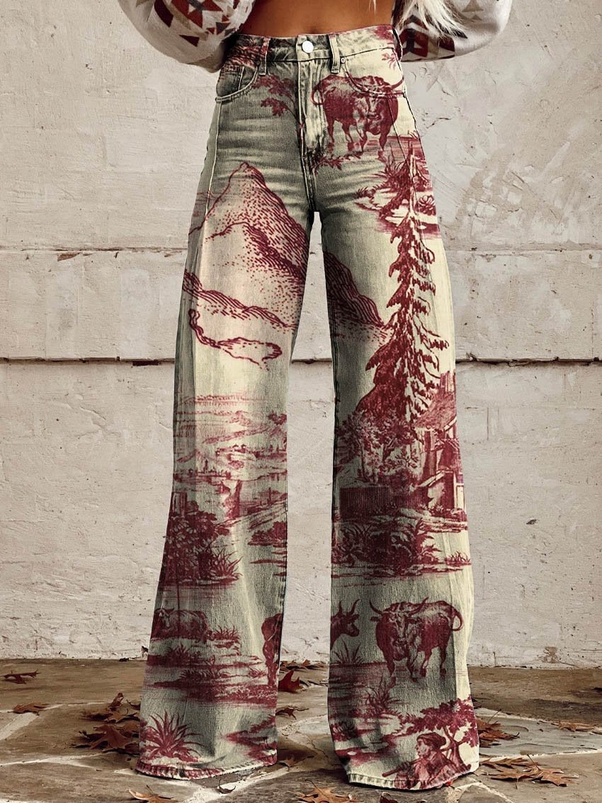 Thin Anti-3D Trendy Bell-bottom Pants Women's Denim Wide-leg Pants
