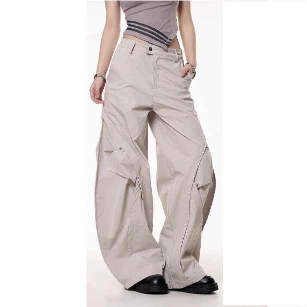 Retro Functional Pleated Loose Wide-leg Pants