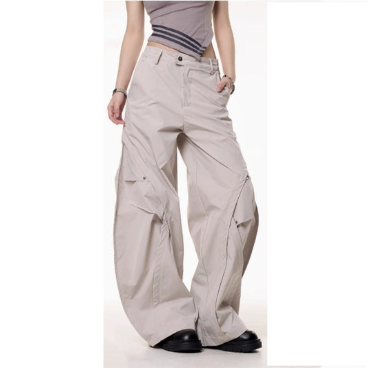 Retro Functional Pleated Loose Wide-leg Pants