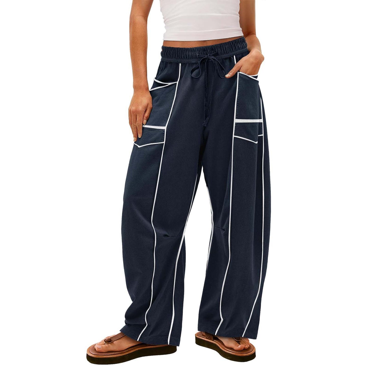 Women With Drawstring Waist Casual Pants