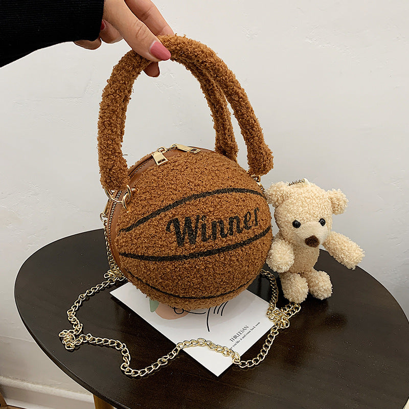 Personality Lamb Hair Basketball Bag Female