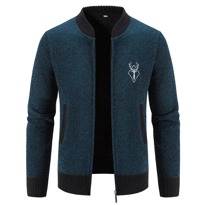 Men's Slim Stand Collar Elk Embroidered Coat