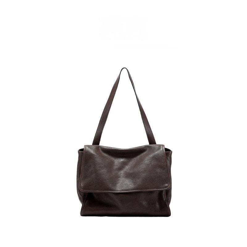 Retro Easy Matching Commuter Large Capacity Top Layer Vegetable Tanning Cattle Leather Bag