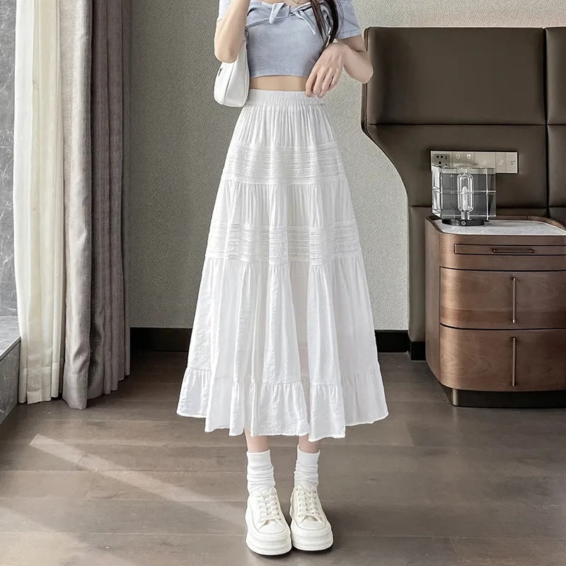 Lace Stitching High Waist A- Line Skirt Cake Dress Umbrella Skirt