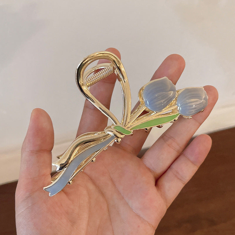 Oliedryppende Tulip Metal Grip Hårklemme Elegant Hårspænde