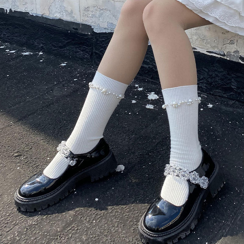 Black And White Pearl Socks Women's Tube Socks